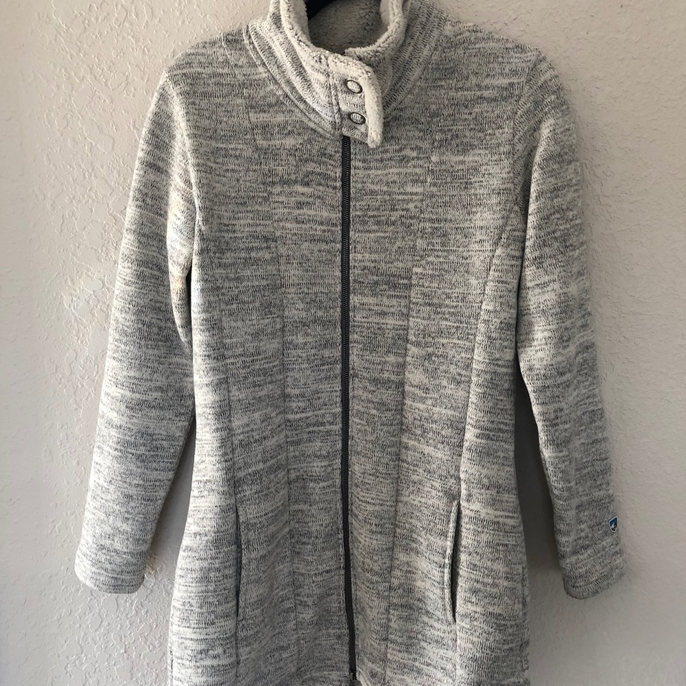 KUHL Alska Gray Long Fleece Zip Up Jacket, Size Medium